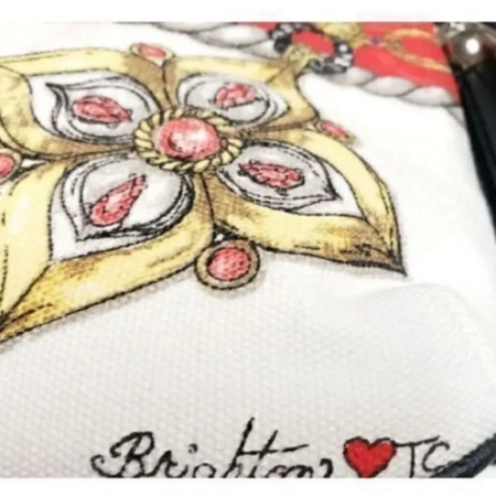 Brighton Women’s Small Crossbody Glitter and Go Pouch White Red with Tassel - Picture 8 of 16